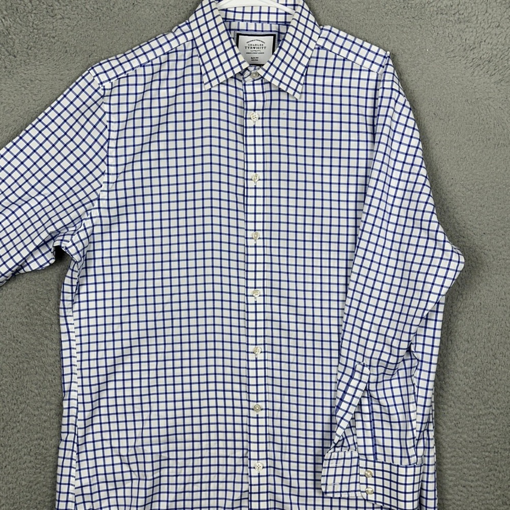 Charles Tyrwhitt White Shirt with Blue Windowpane Check